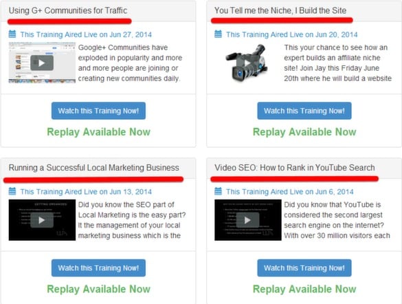 A picture of Wealthy Affiliate's regular webinar online training sessions.