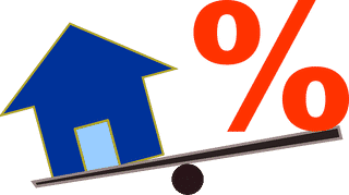 A graphic showing the a house outweighing a the percentage symbol. 