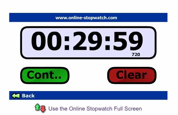 A screenshot showing an online stop watch. Tracking your work-time is a great way to stay productive working from home. 