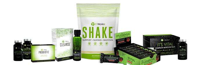 An image showing It Works core products, shakes and health supplements. 