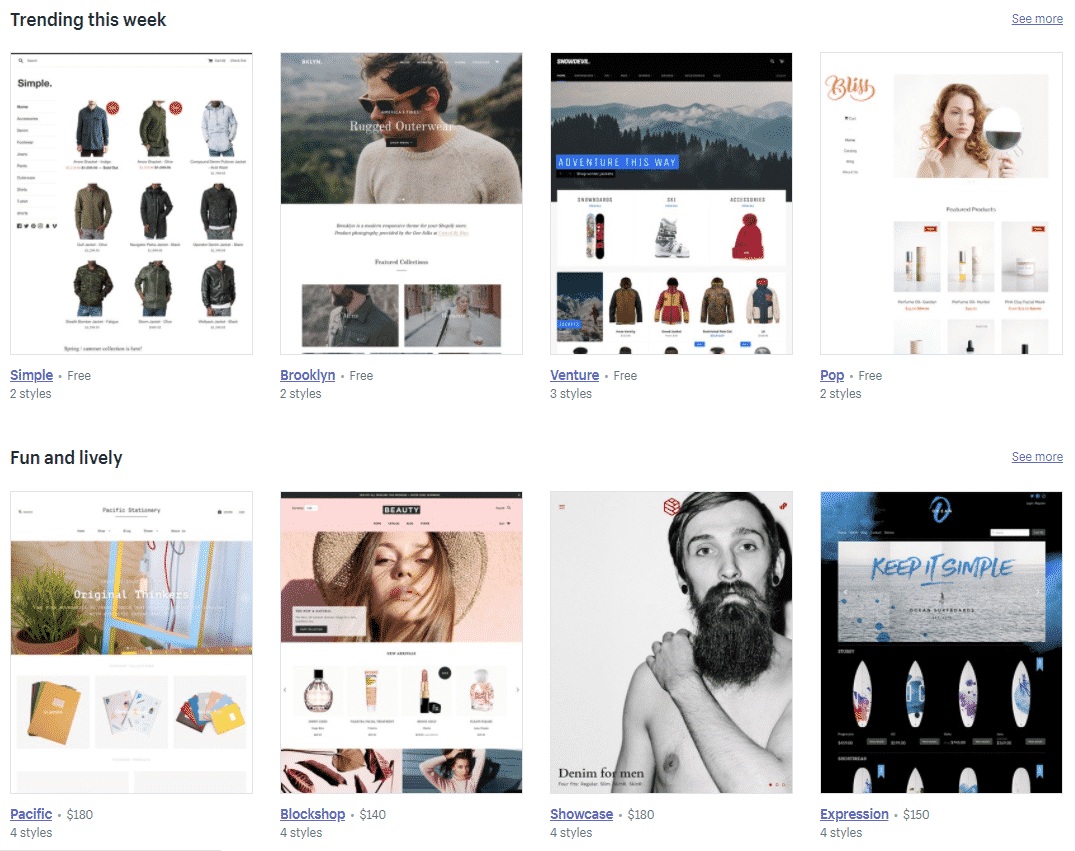A screenshot of a sample Shopify store theme. 