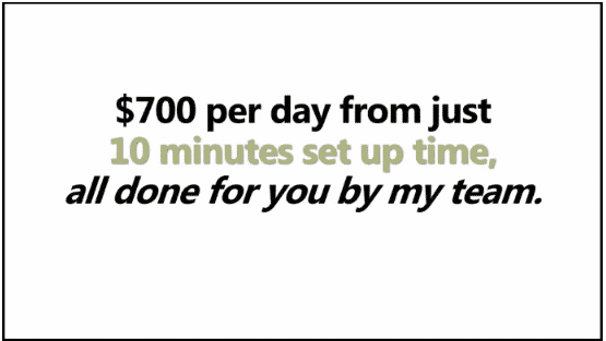 A screenshot from 700 Profit Club that says you can earn $700 a day in 10 minutes.