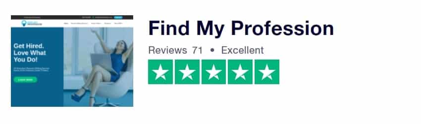 Find My Profession rating on Trust Pilot, 5/5 stars
